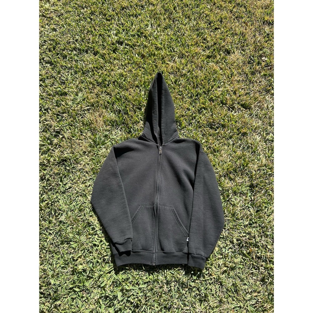 Vintage 90s Russell Athletic Full Zip Black Hoodie Blank Size S Made In USA